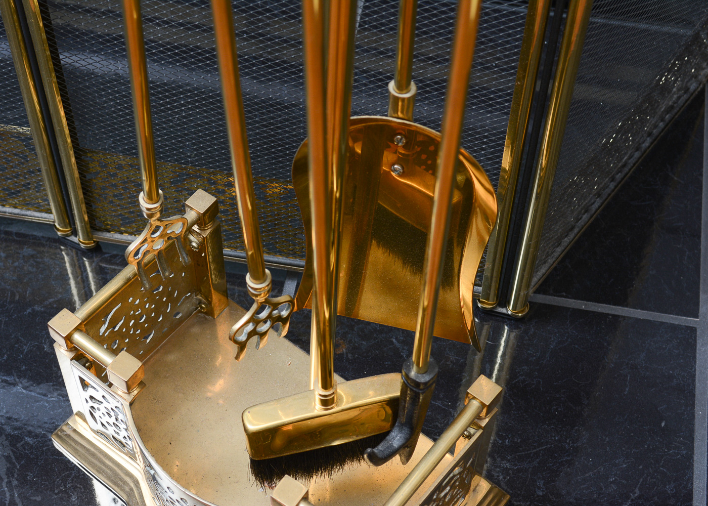 Brass Fireplace Tools and Screen