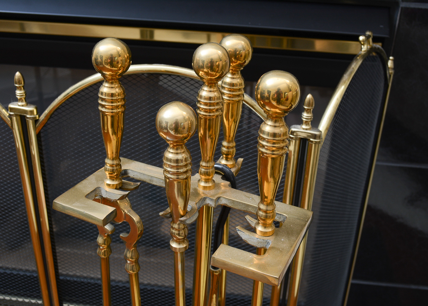 Brass Fireplace Tools and Screen