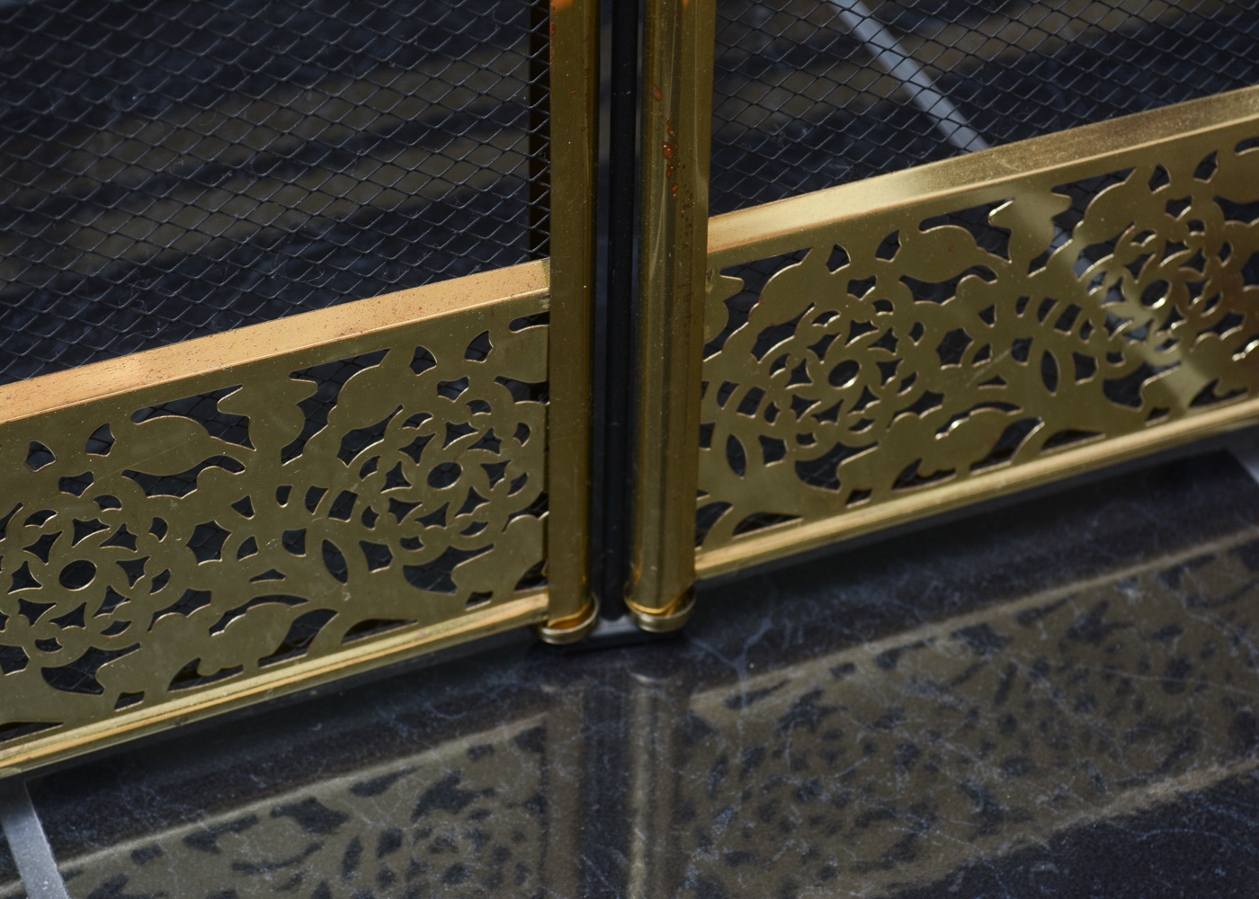 Brass Fireplace Tools and Screen