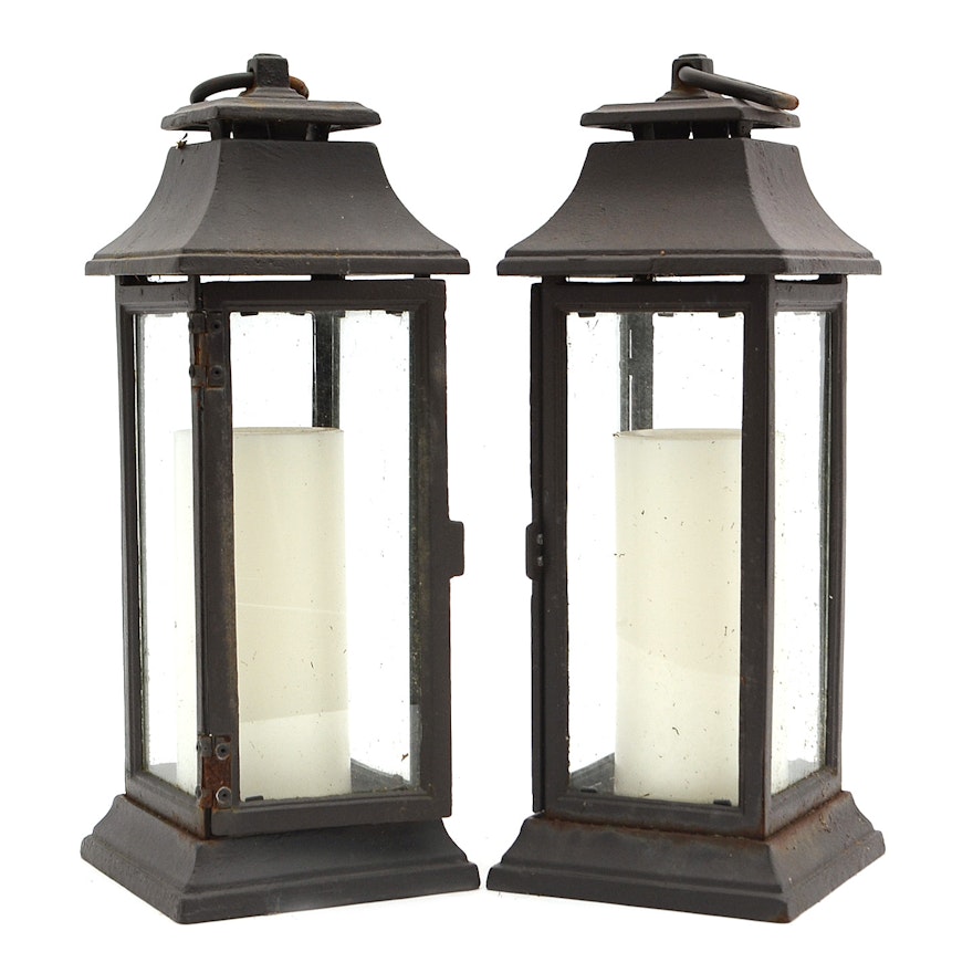 Pair of Cast Iron Candle Lanterns