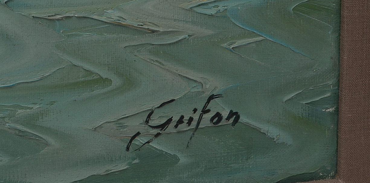 Albert Grifon Original Alla Prima Oil Harbor Scene on Canvas