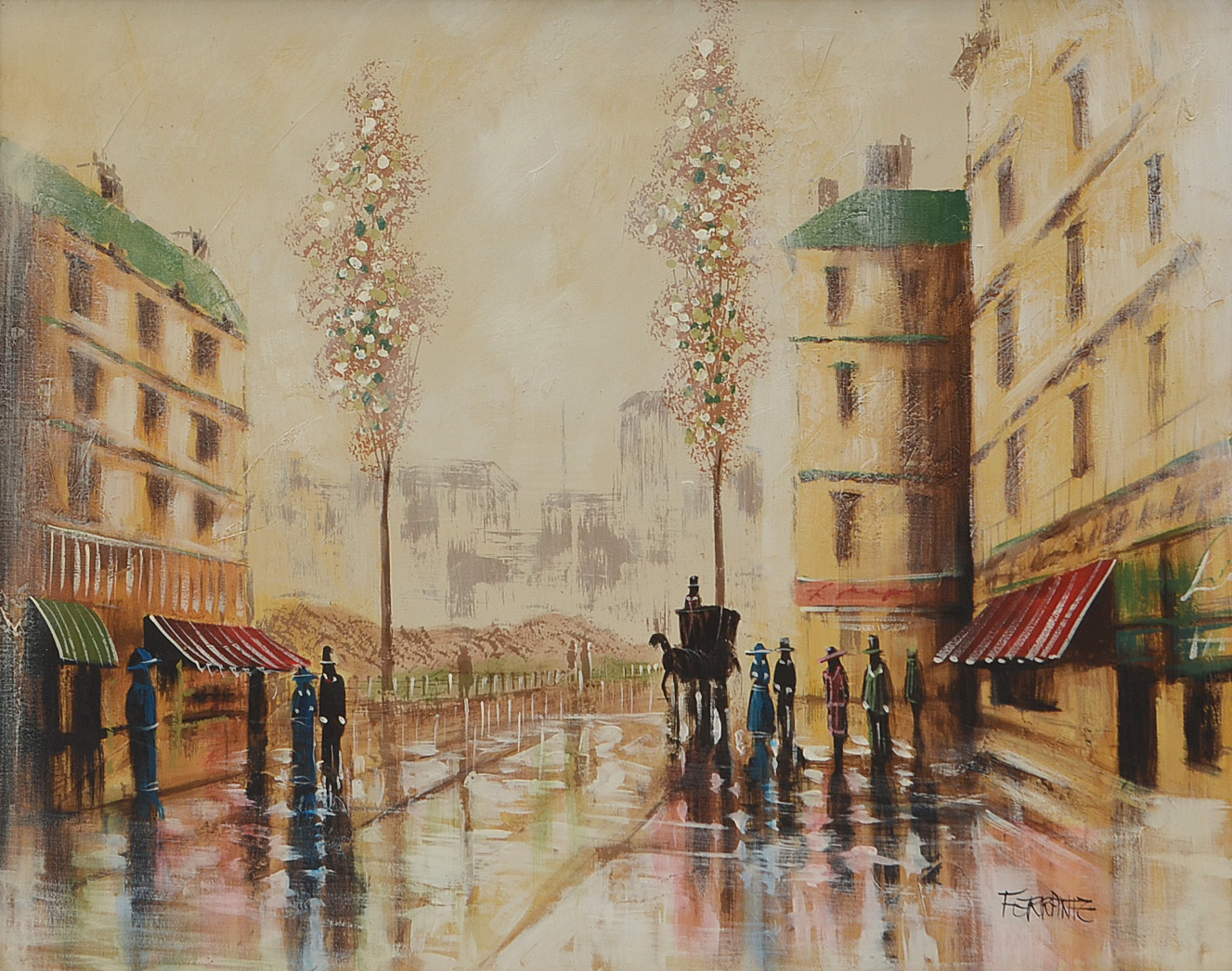 Ferrante Signed Large-Scale Original Oil Street Scene on Canvas