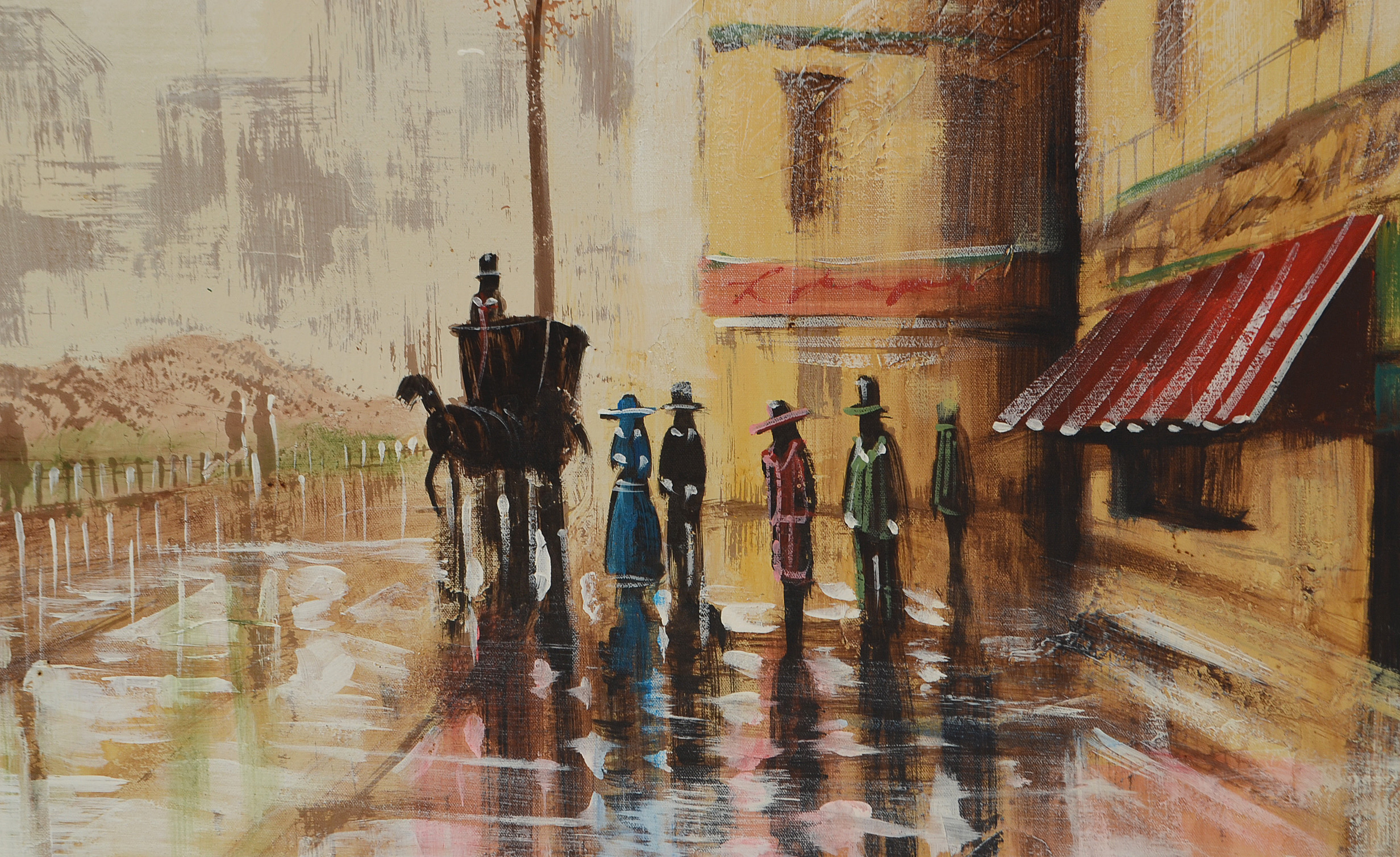 Ferrante Signed Large-Scale Original Oil Street Scene on Canvas