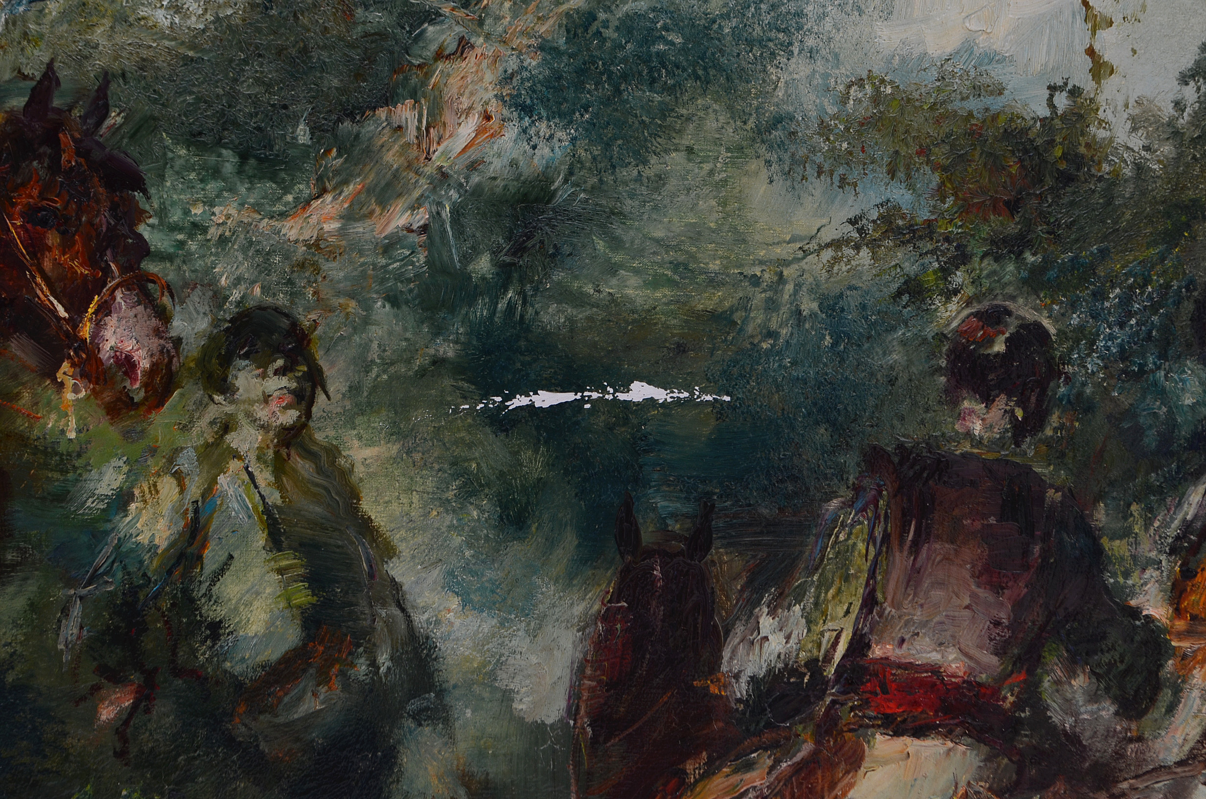 Joan Camo Sentis Original Large-Scale Oil Hunting Scene on Canvas