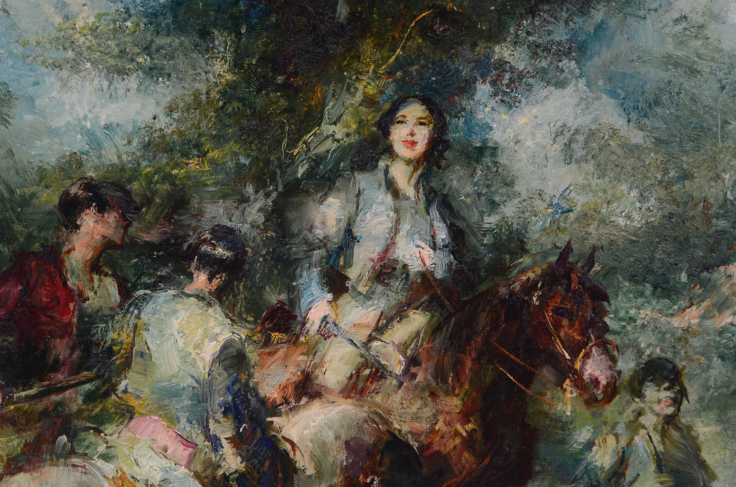 Joan Camo Sentis Original Large-Scale Oil Hunting Scene on Canvas