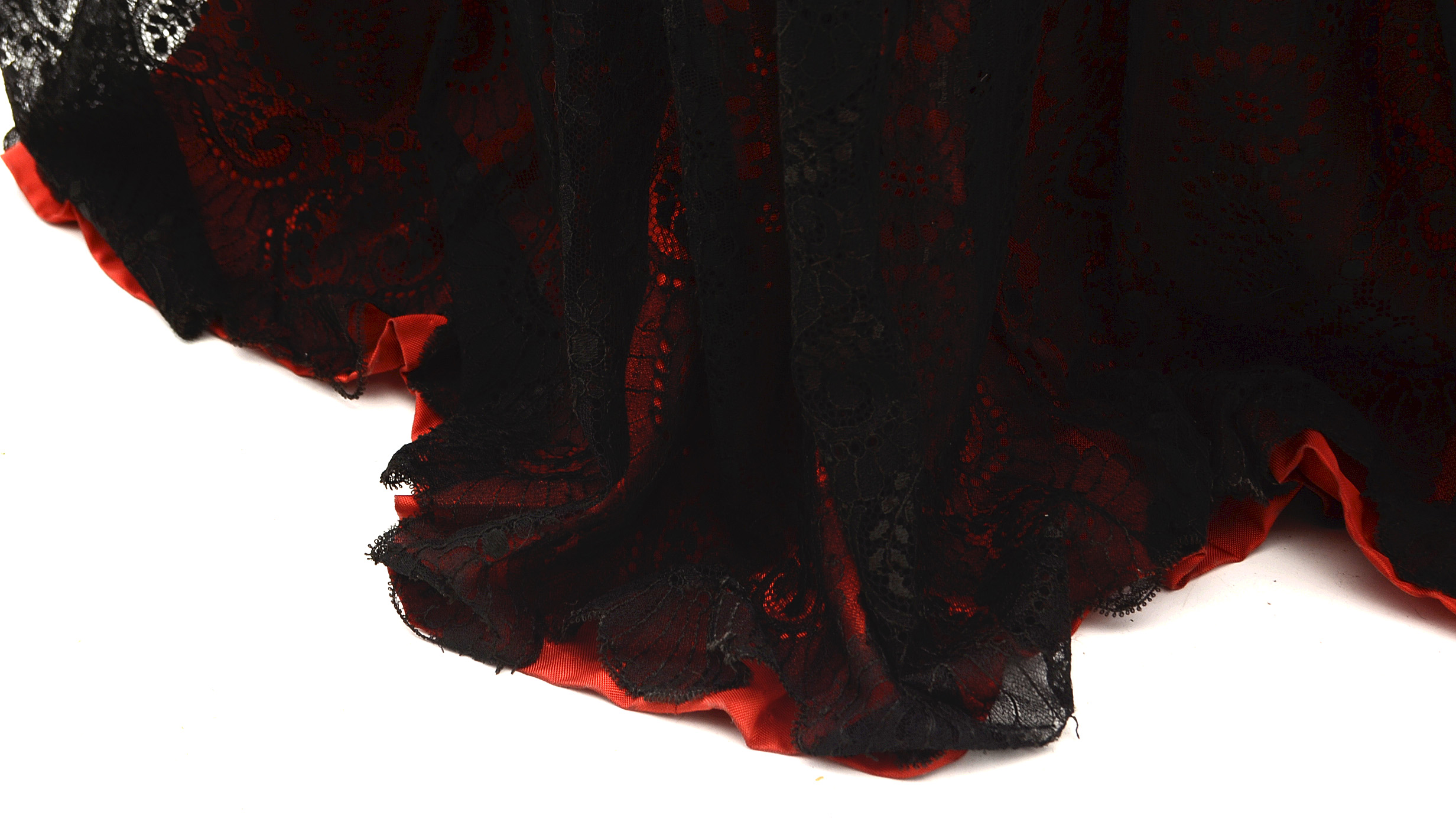 Circa 1930s Black and Red Lace Gown