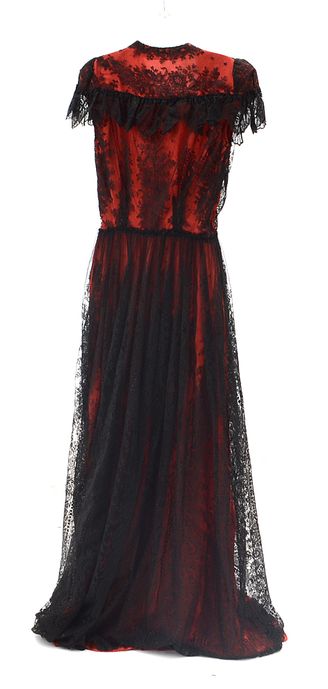 Circa 1930s Black and Red Lace Gown