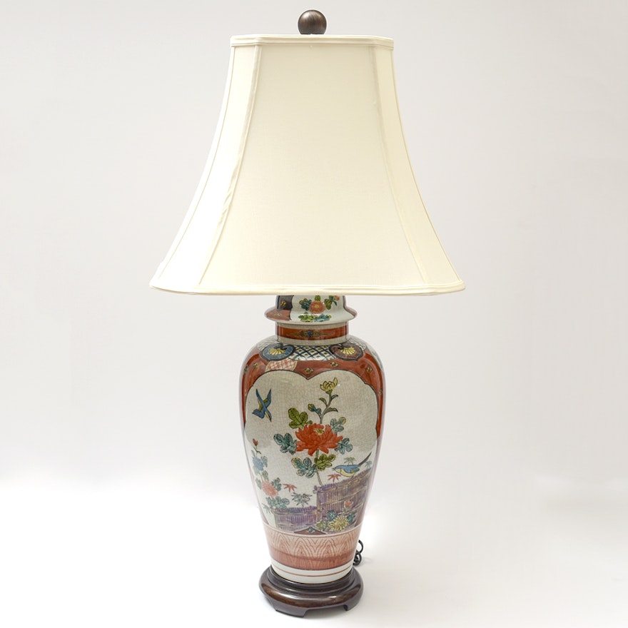 Hand Painted Blue Bird Ginger Jar Table Lamp