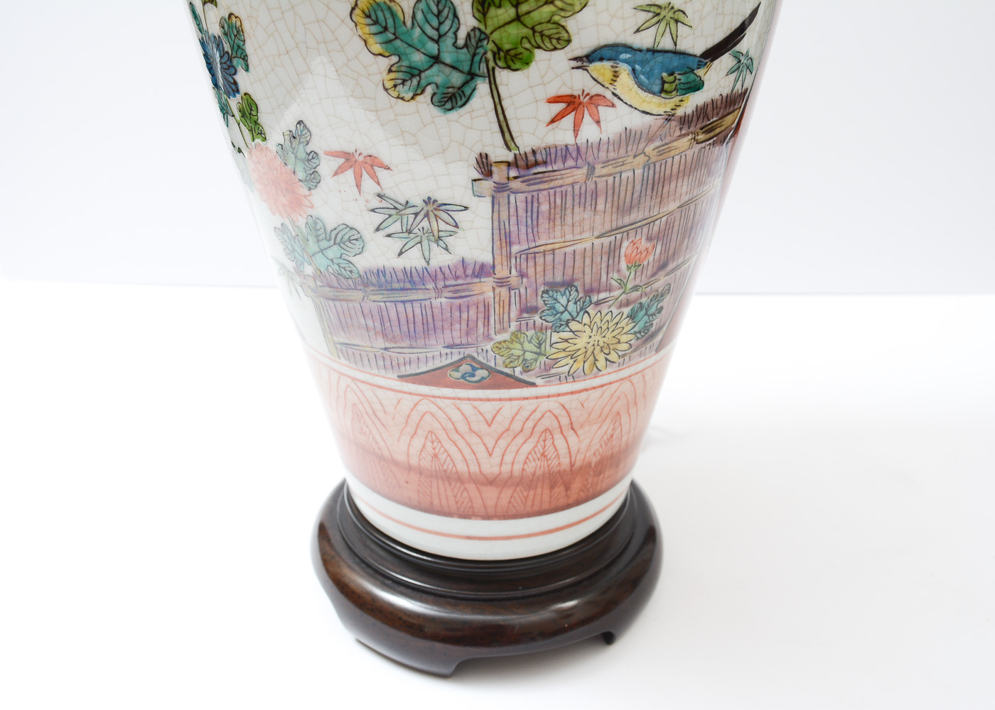 Hand Painted Blue Bird Ginger Jar Table Lamp