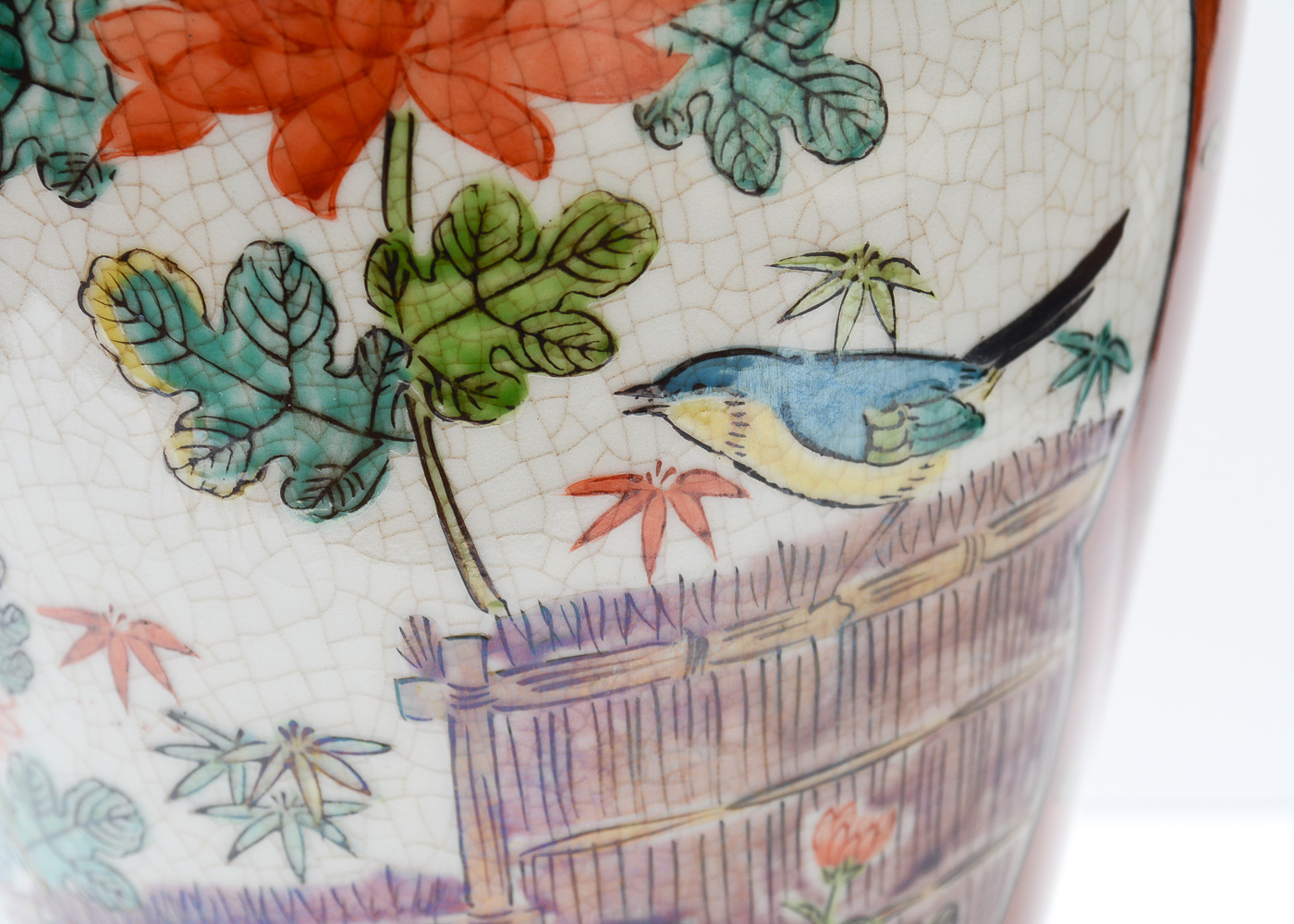 Hand Painted Blue Bird Ginger Jar Table Lamp
