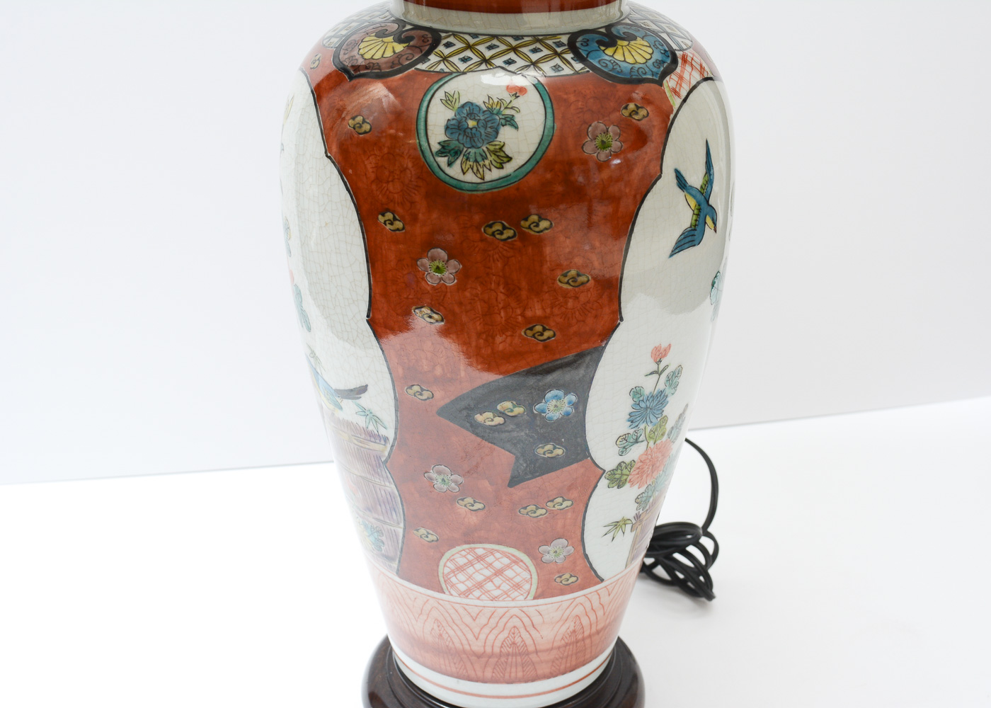 Hand Painted Blue Bird Ginger Jar Table Lamp