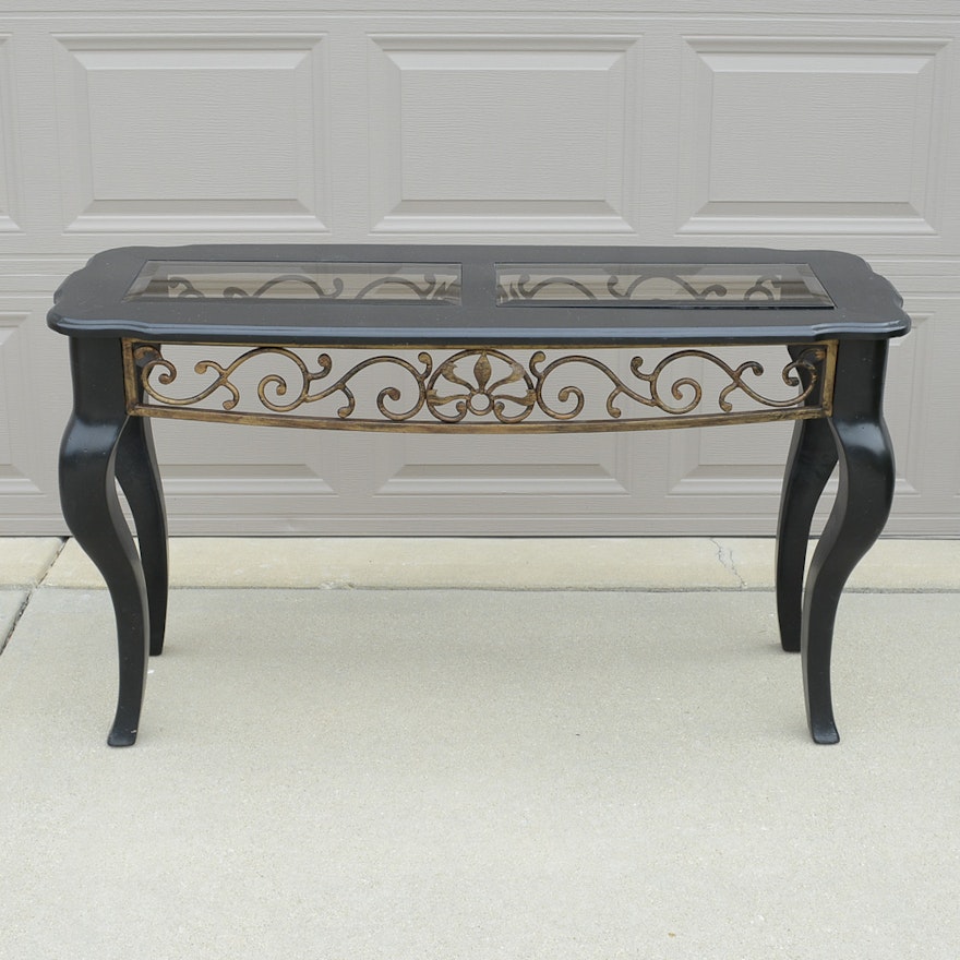 Scrolled Glass Top Console Table