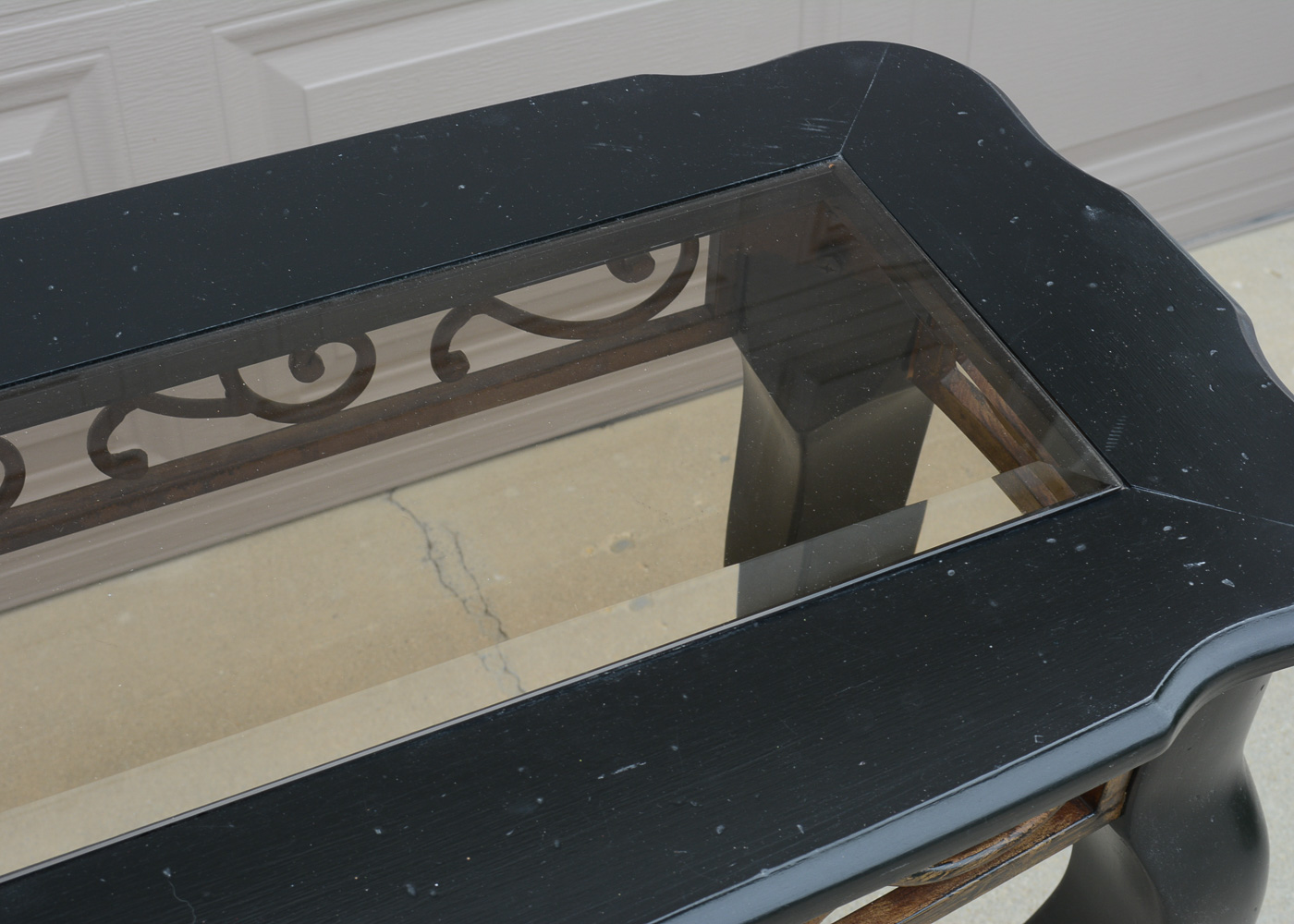 Scrolled Glass Top Console Table