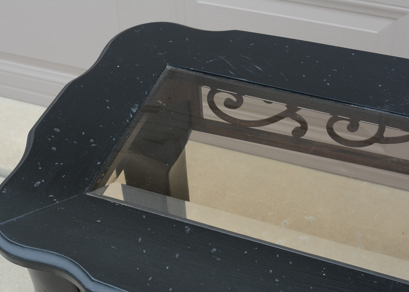 Scrolled Glass Top Console Table