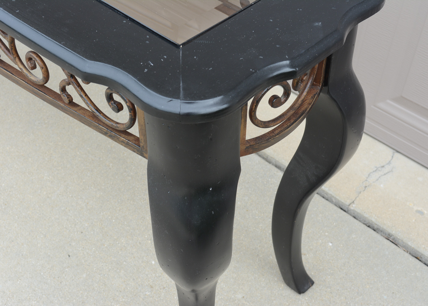 Scrolled Glass Top Console Table