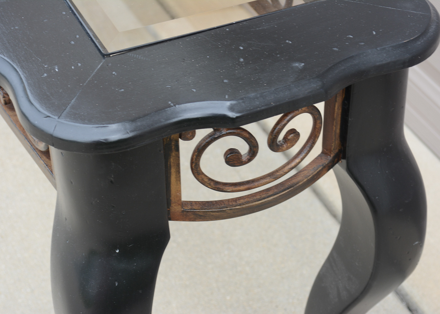 Scrolled Glass Top Console Table