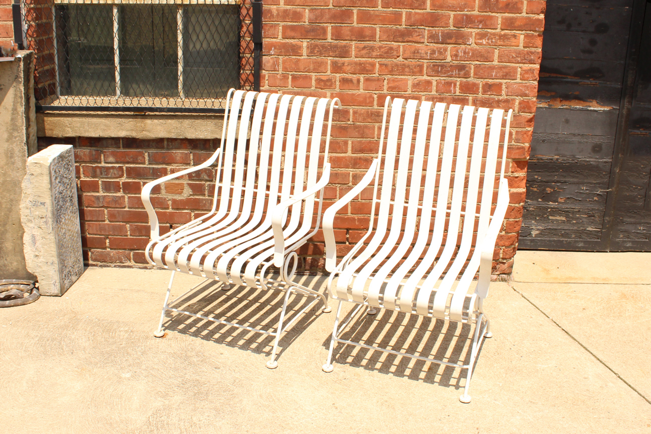 Pair of White Metal Outdoor Rocking Chairs