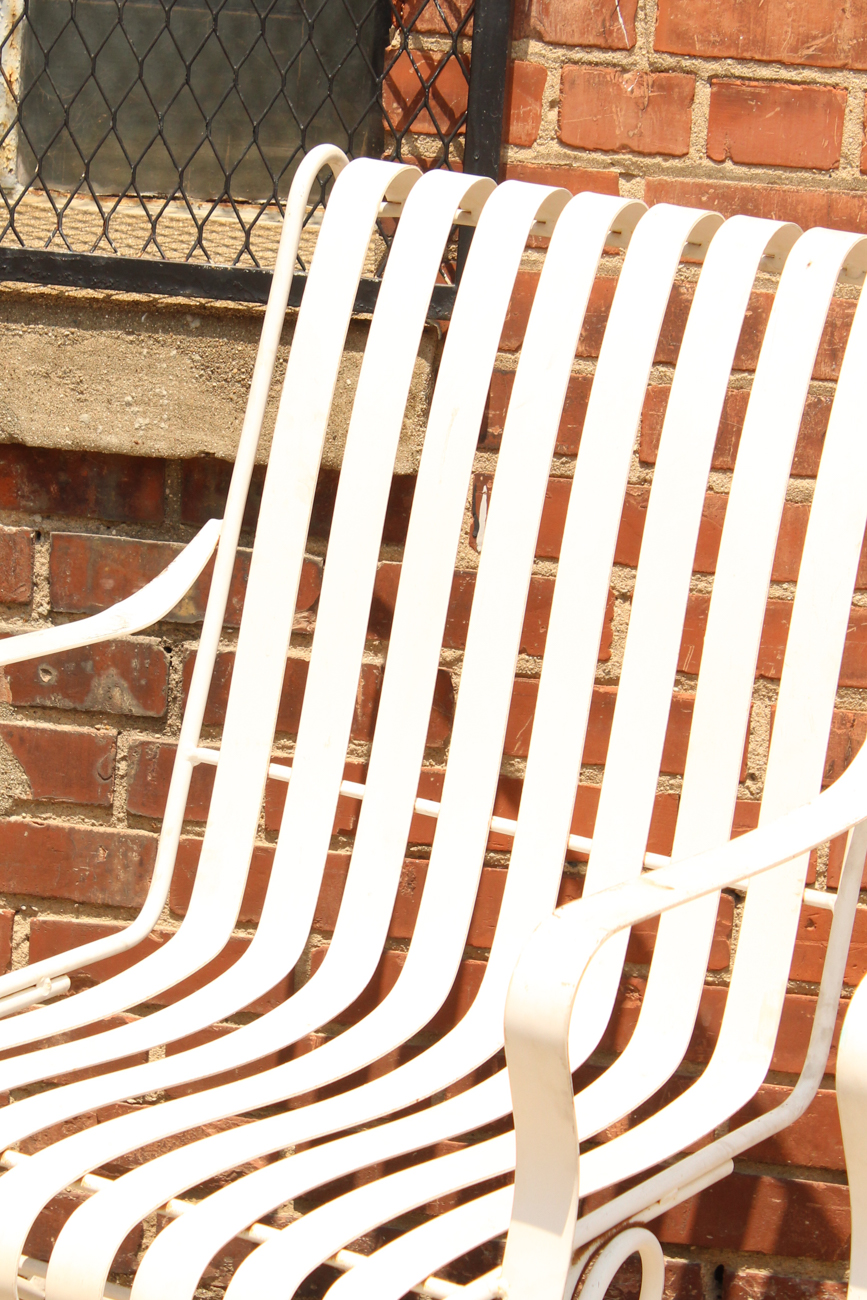 Pair of White Metal Outdoor Rocking Chairs