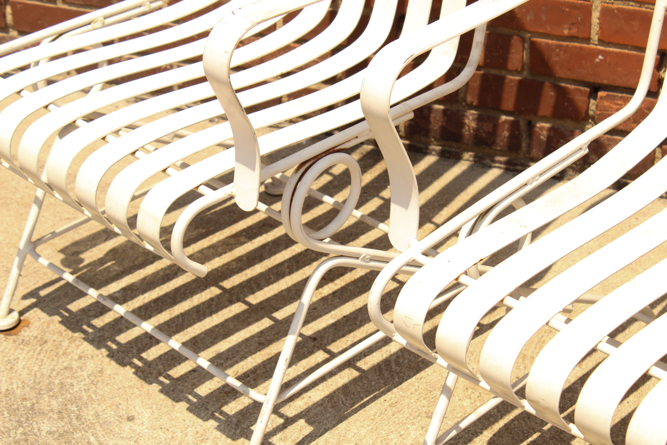 Pair of White Metal Outdoor Rocking Chairs