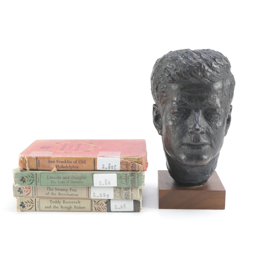 Assorted Vintage U.S. Political Books and Bust of JFK