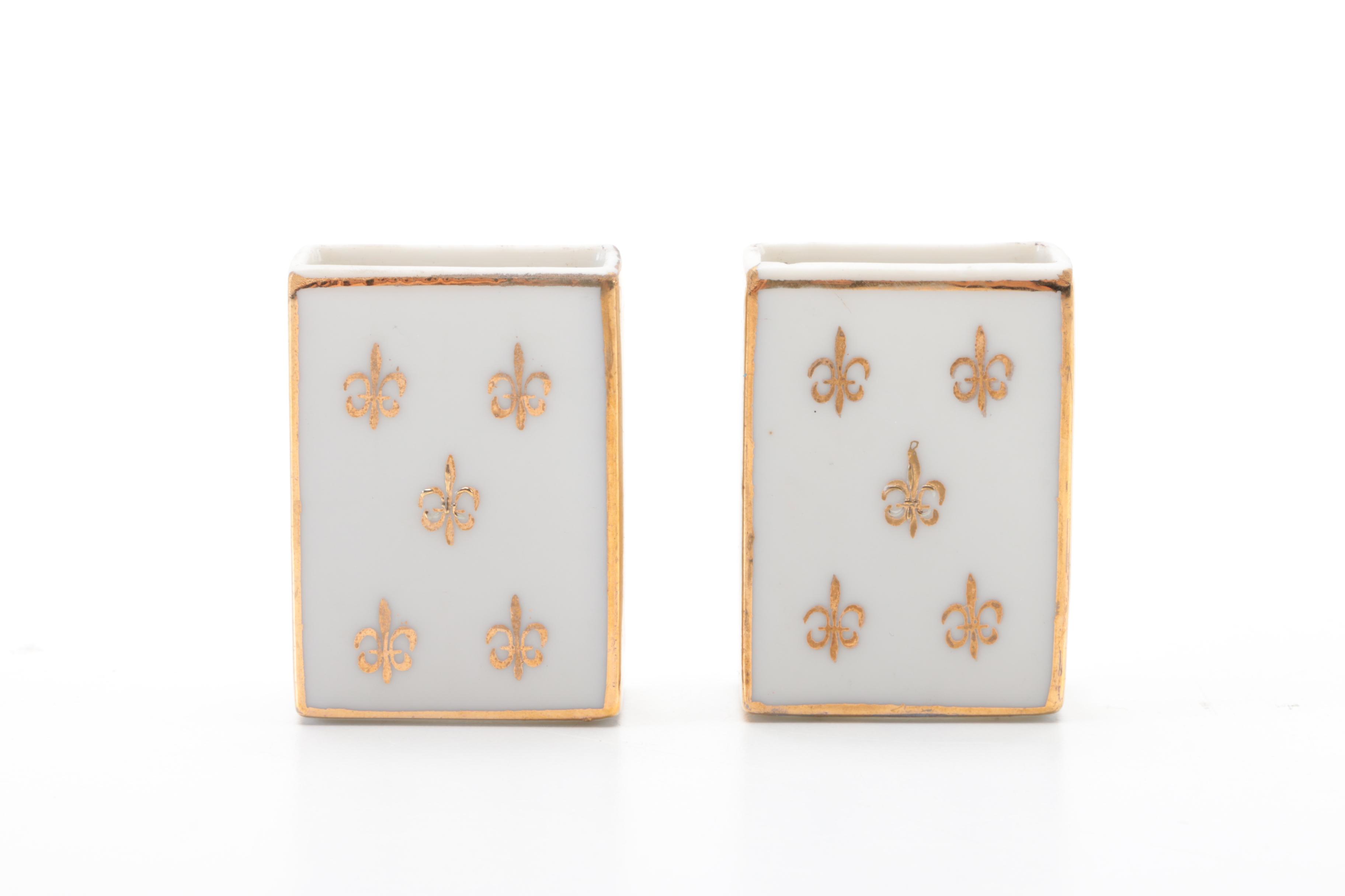 Gold and Ivory Toned Fleur De Lis Smoking Sets
