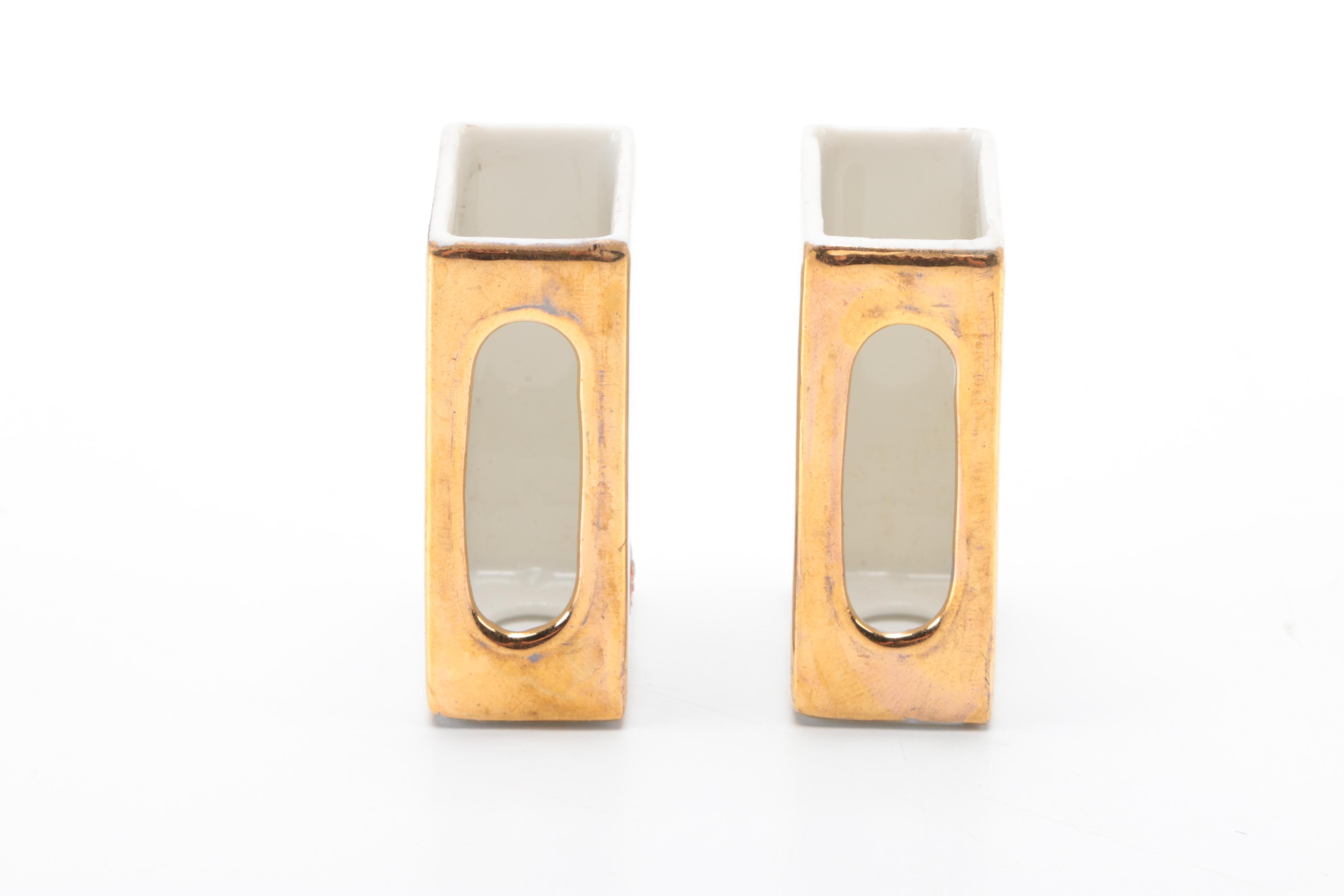 Gold and Ivory Toned Fleur De Lis Smoking Sets