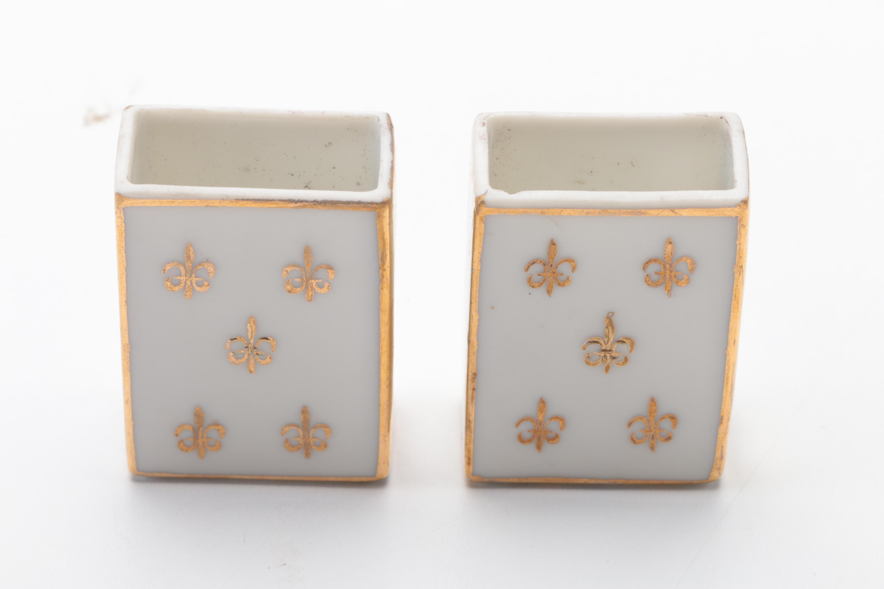 Gold and Ivory Toned Fleur De Lis Smoking Sets