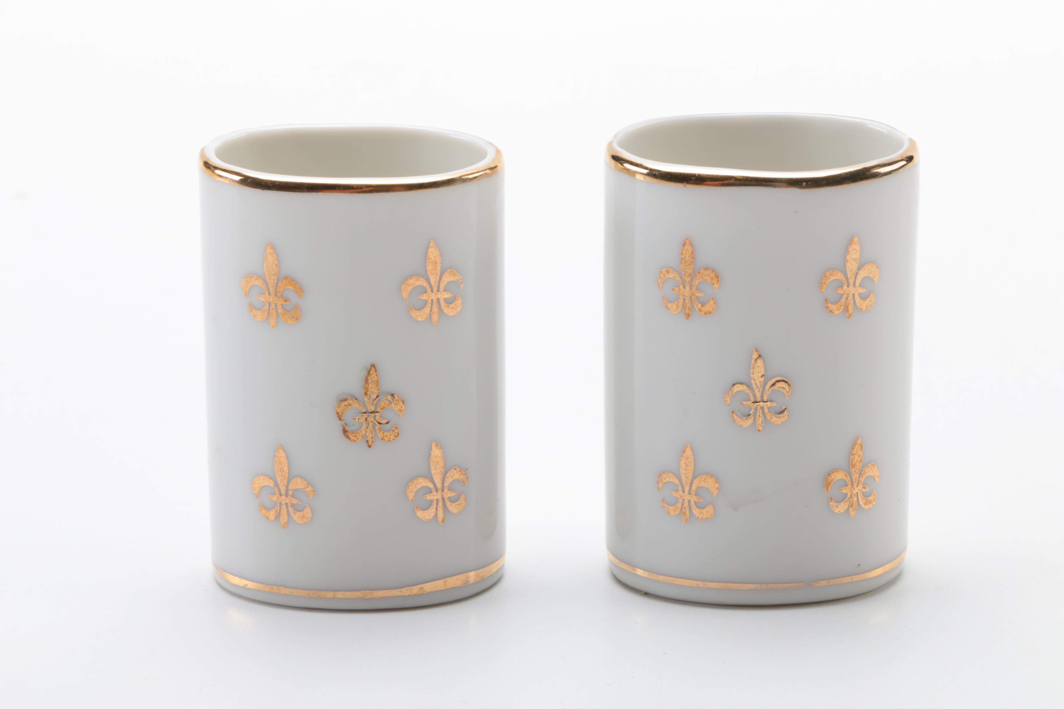 Gold and Ivory Toned Fleur De Lis Smoking Sets