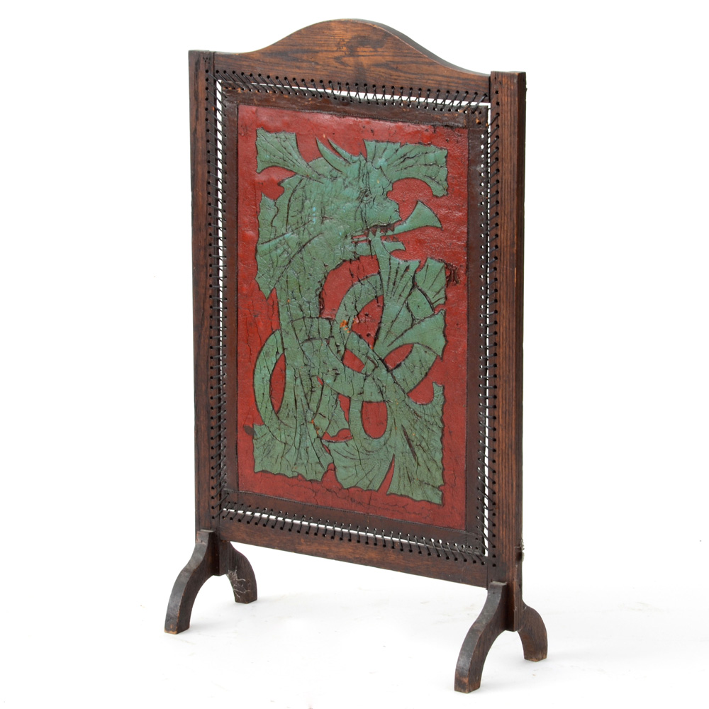 Decorative Leather Screen with Painted Dragon
