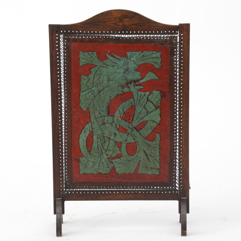 Decorative Leather Screen with Painted Dragon