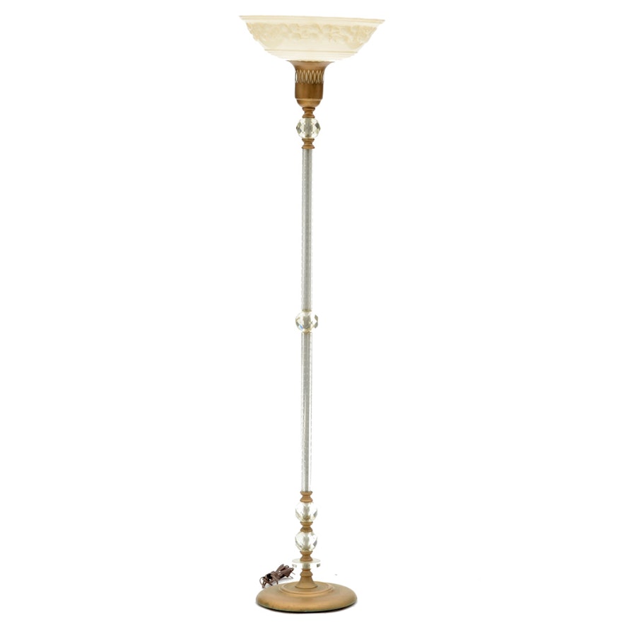 Mid-Century Brass and Glass Floor Lamp