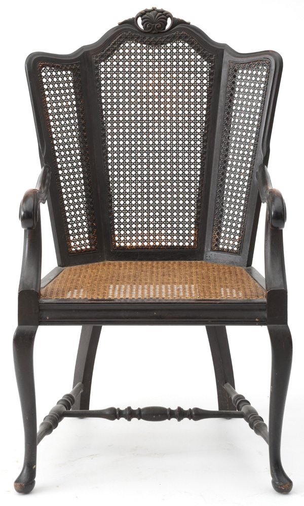 Vintage Caned Armchair with Footstool