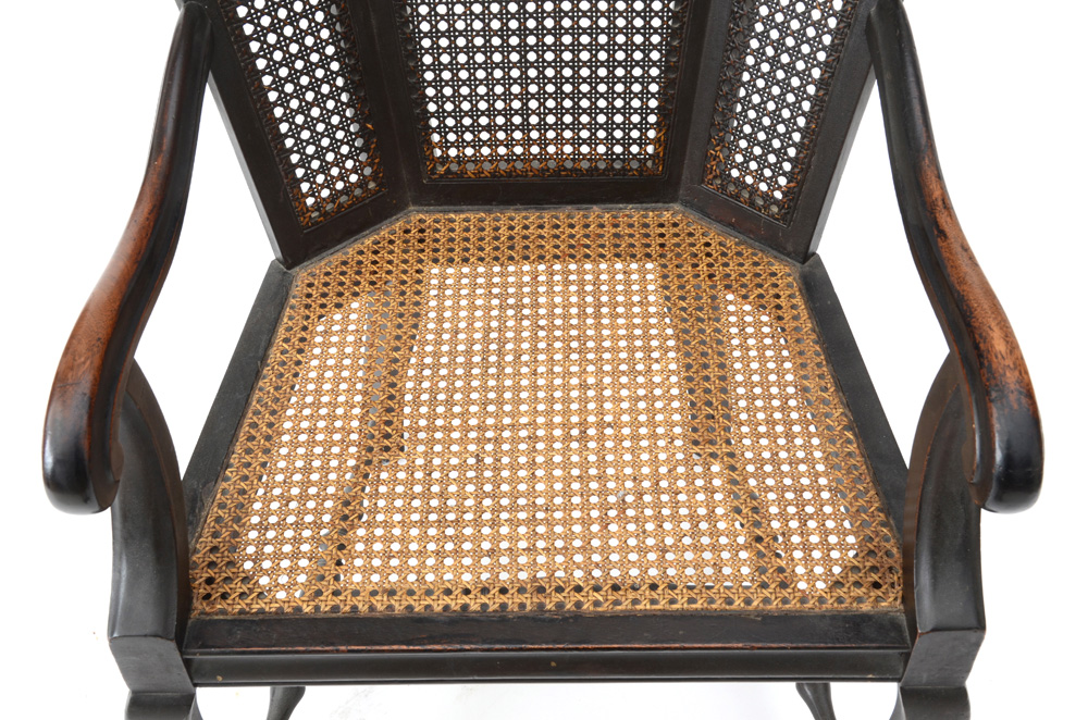 Vintage Caned Armchair with Footstool