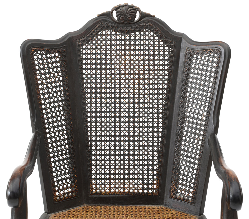 Vintage Caned Armchair with Footstool