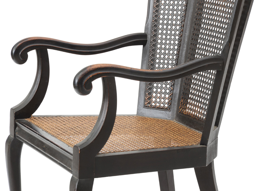 Vintage Caned Armchair with Footstool