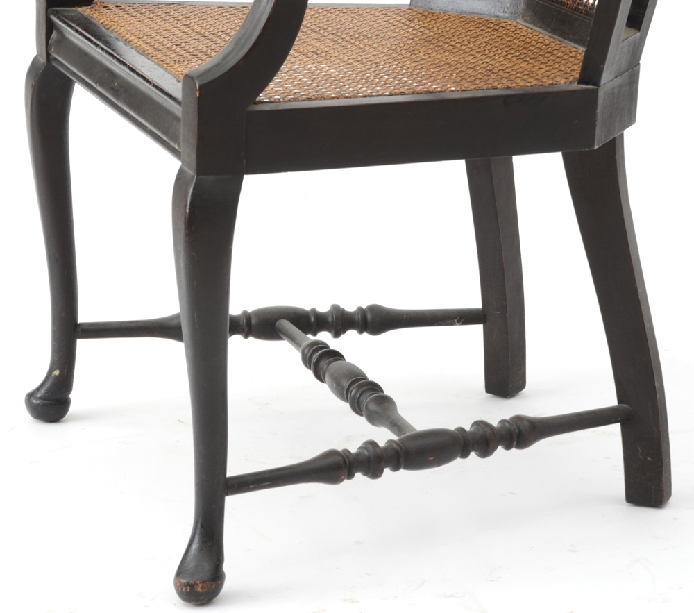 Vintage Caned Armchair with Footstool