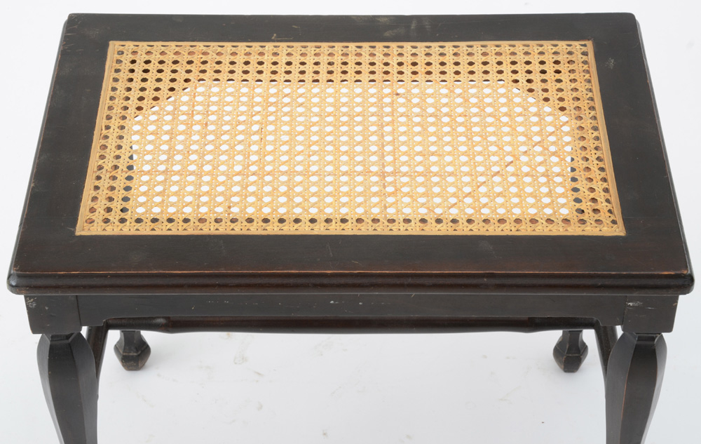 Vintage Caned Armchair with Footstool