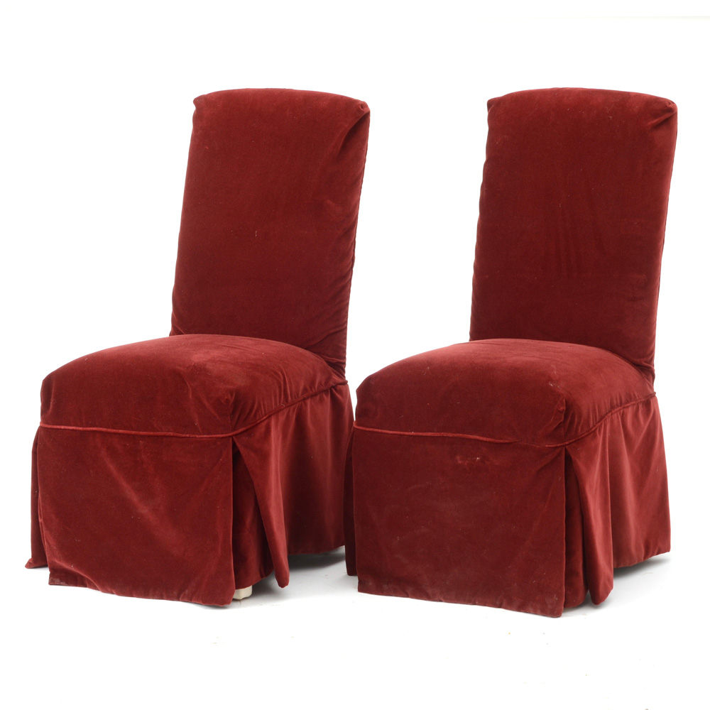 Pair of Dining Chairs with Red Velvet Slip Covers