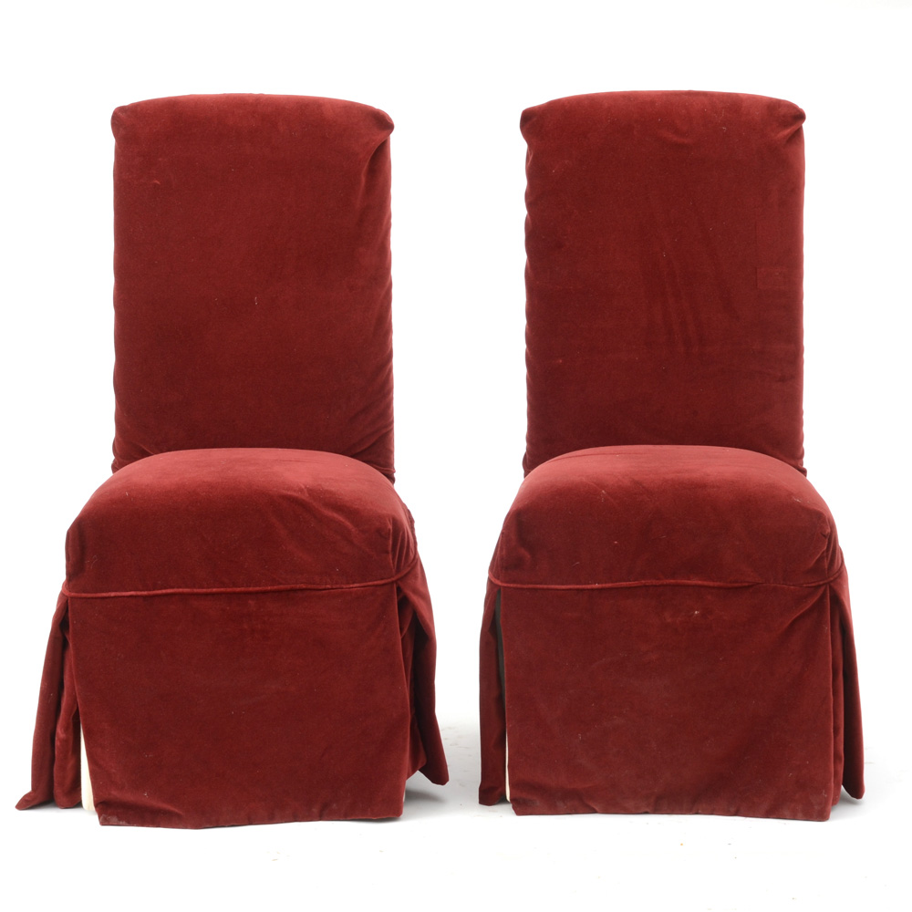 Pair of Dining Chairs with Red Velvet Slip Covers