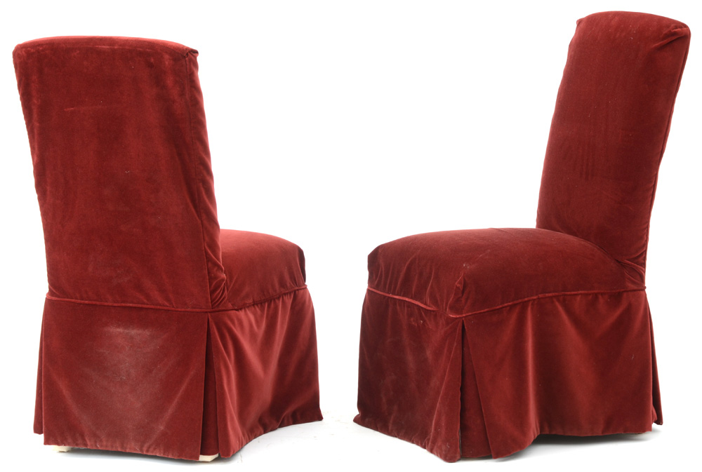Pair of Dining Chairs with Red Velvet Slip Covers