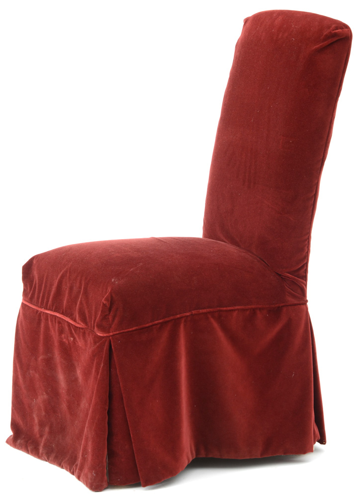 Pair of Dining Chairs with Red Velvet Slip Covers