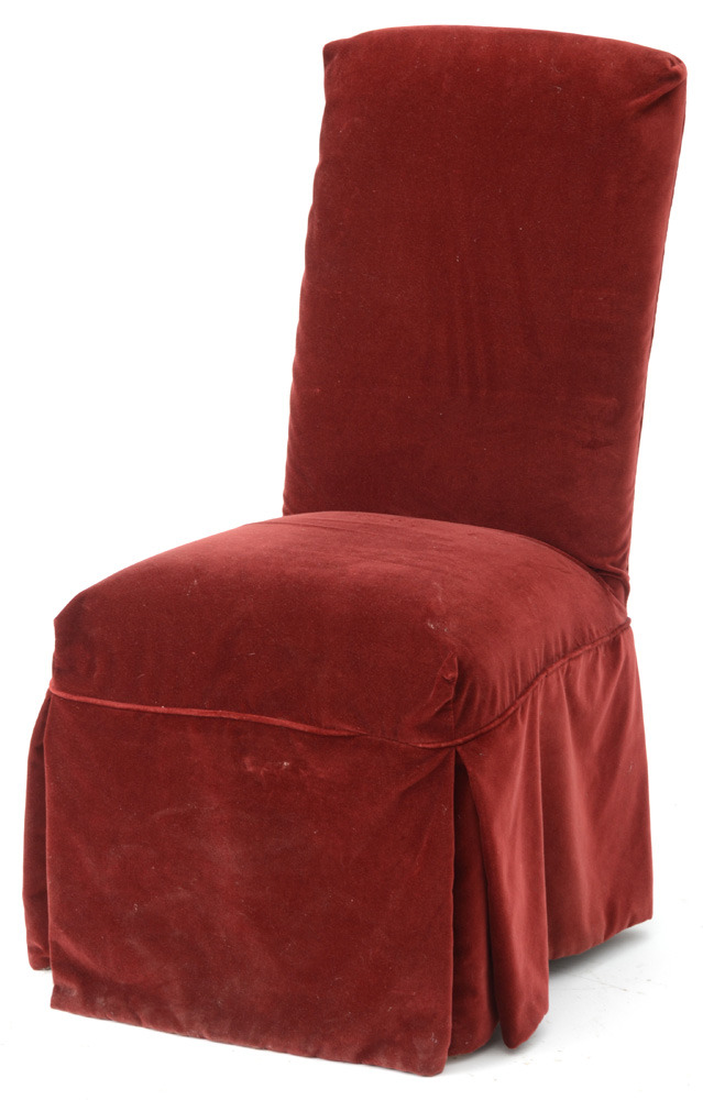 Pair of Dining Chairs with Red Velvet Slip Covers