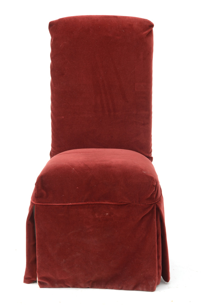 Pair of Dining Chairs with Red Velvet Slip Covers