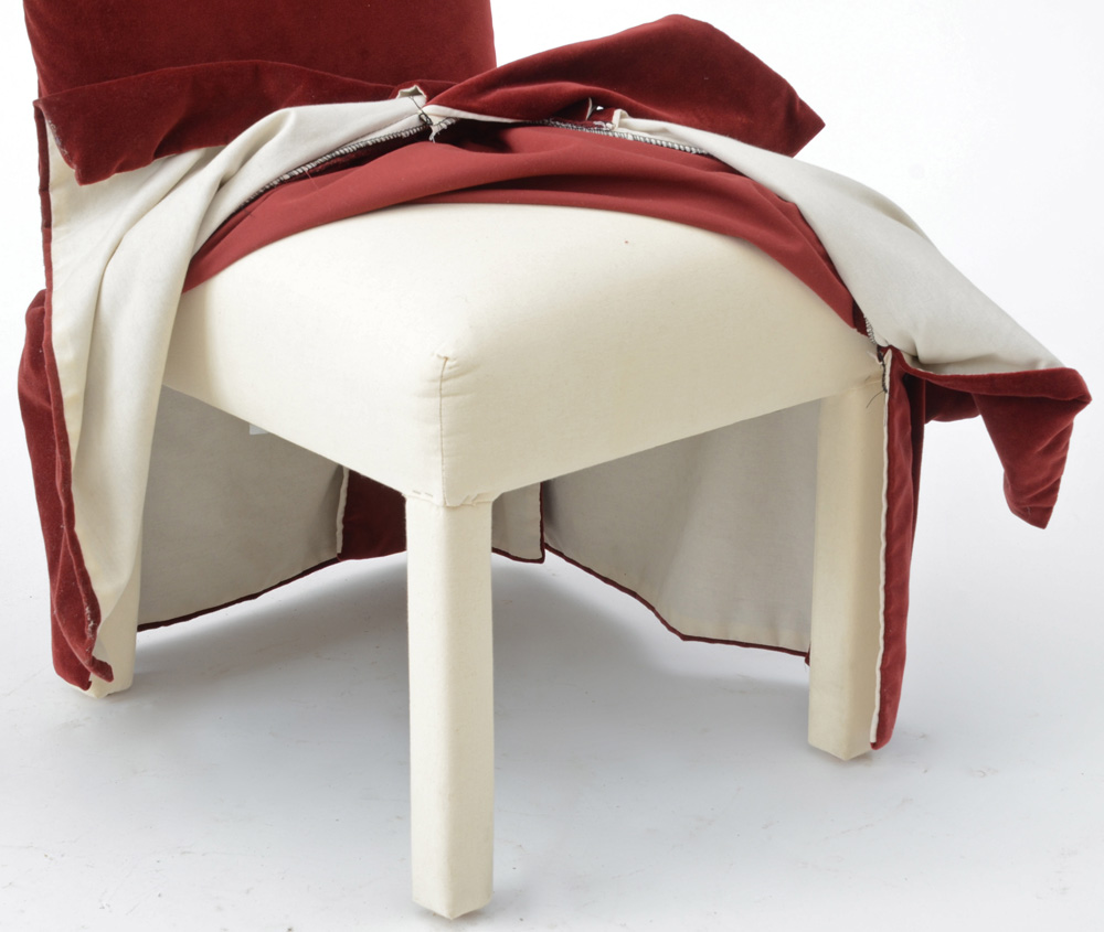 Pair of Dining Chairs with Red Velvet Slip Covers