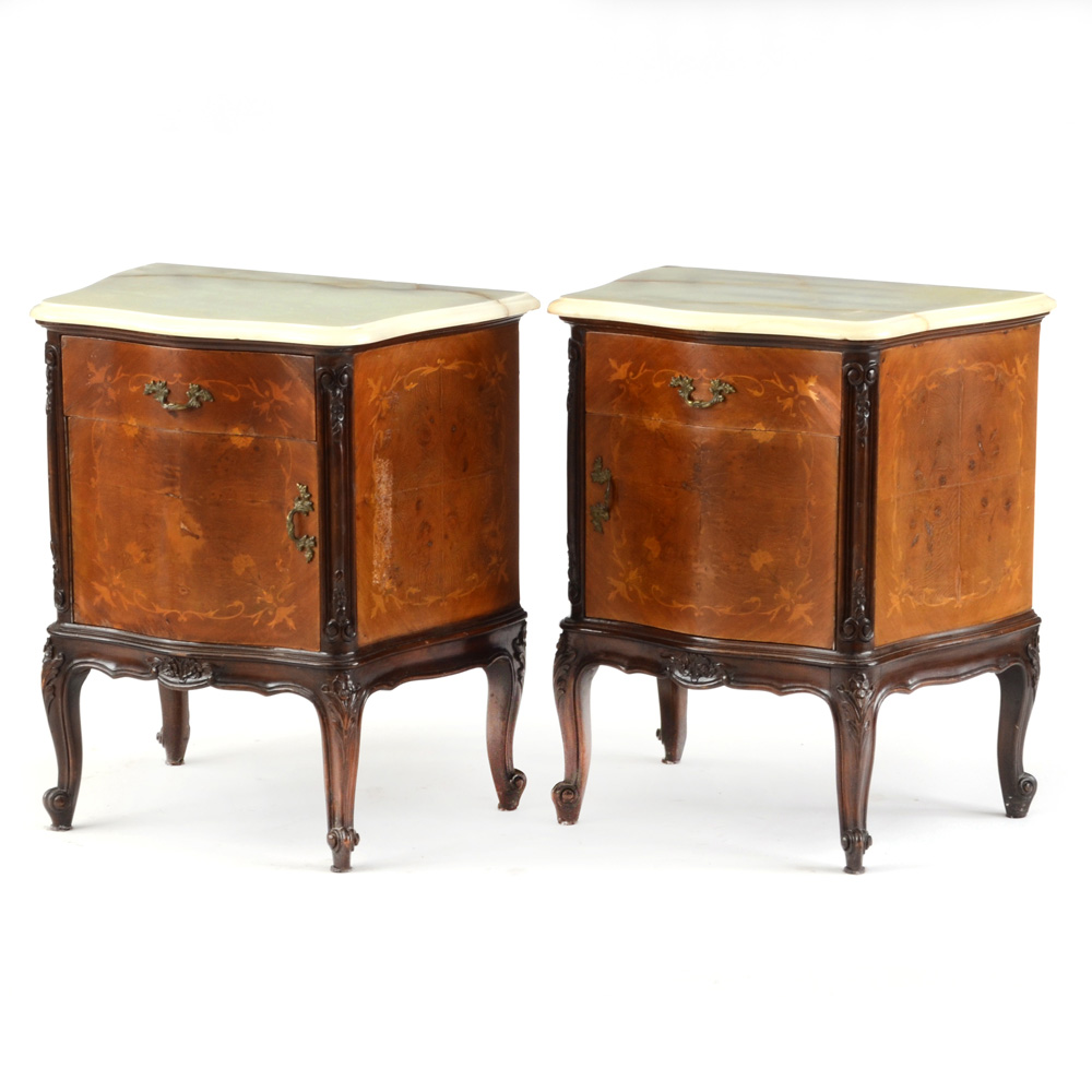 Pair of White Onyx Top Nightstands