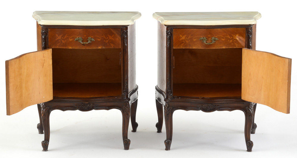 Pair of White Onyx Top Nightstands