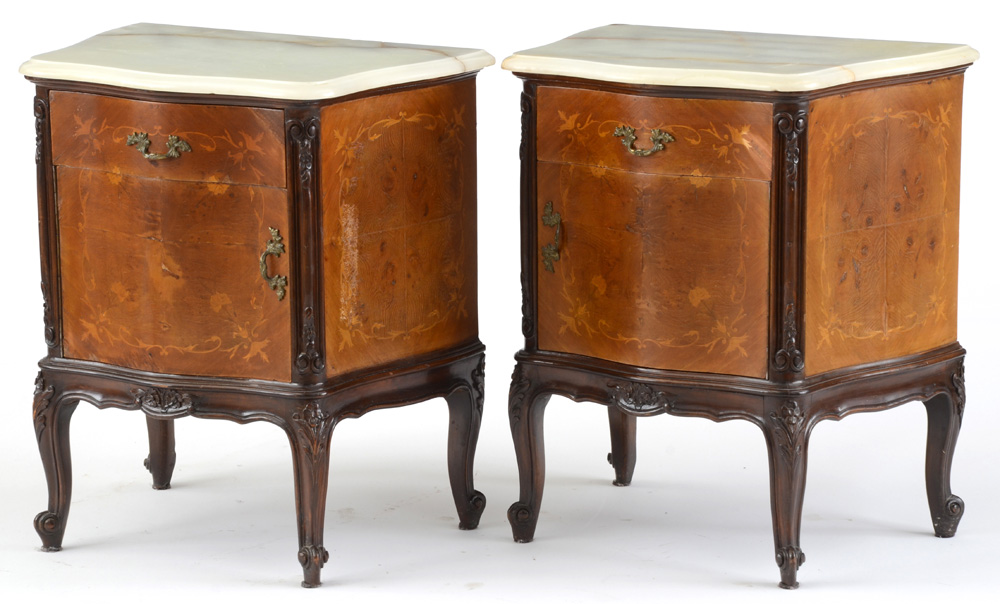 Pair of White Onyx Top Nightstands