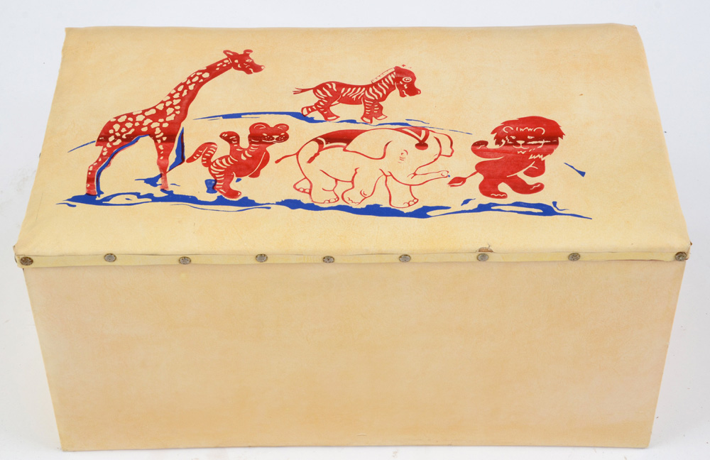 Wooden Toy Box with a Vinyl Animal Themed Lid