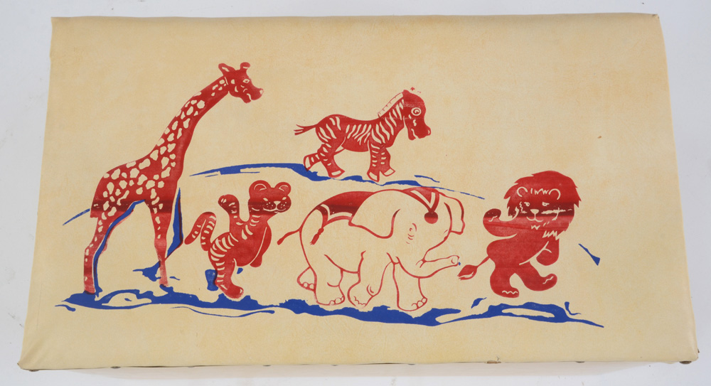 Wooden Toy Box with a Vinyl Animal Themed Lid