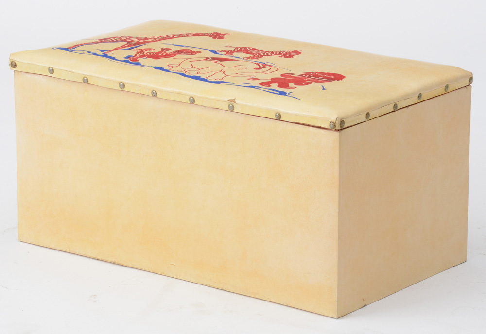 Wooden Toy Box with a Vinyl Animal Themed Lid